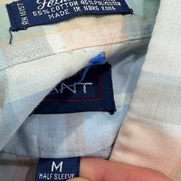 Vintage Gant Short Sleeve Button Shirt Men's Medium 80s 90s Pastel Preppy Plaid - Picture 5 of 7